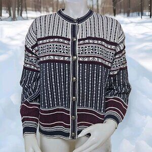 Vintage Nordic Fair Isle Sweater Womens Sz L Cotton Chelsea Gardens Made in USA